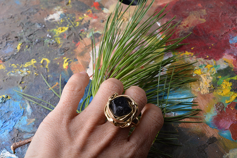 Anillo chakra ring turmalina negra